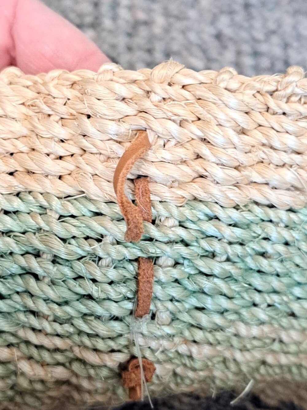 Vintage Bohemian Straw Tote with Leather Strap - Picture 7 of 10